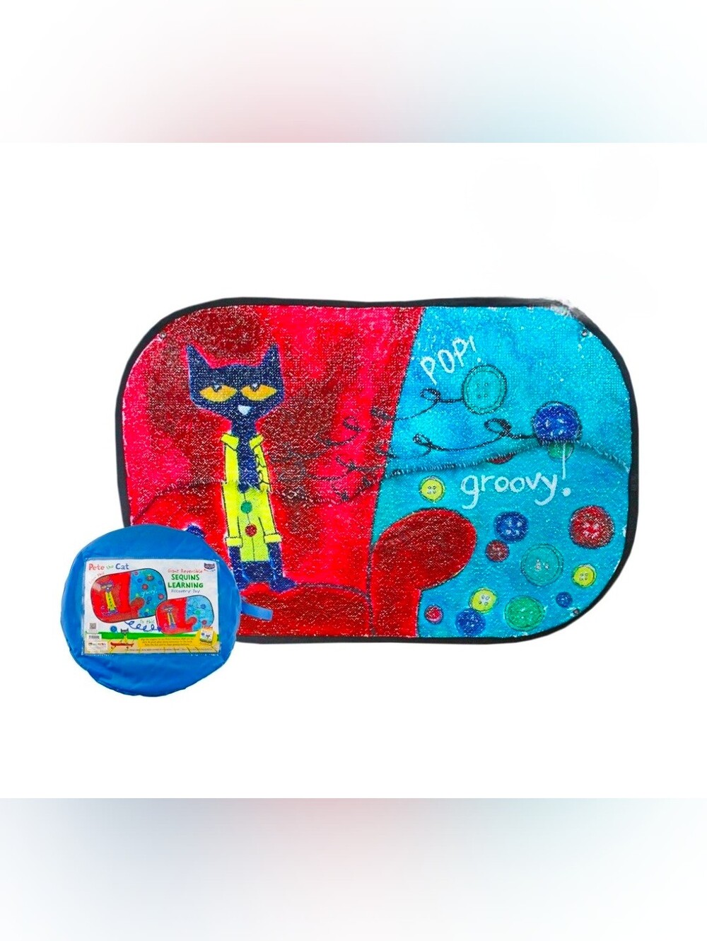 Meavia Pete the Cat "Four Groovy Buttons" Reversible Sequin Sensory Mat Toy